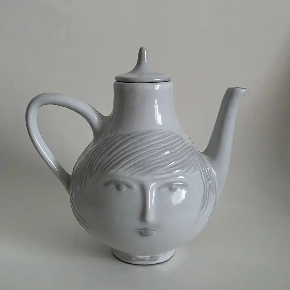 Jonathan Adler Utopia Boy & Girl Two Face Teapot Gray w/ Lid Retired